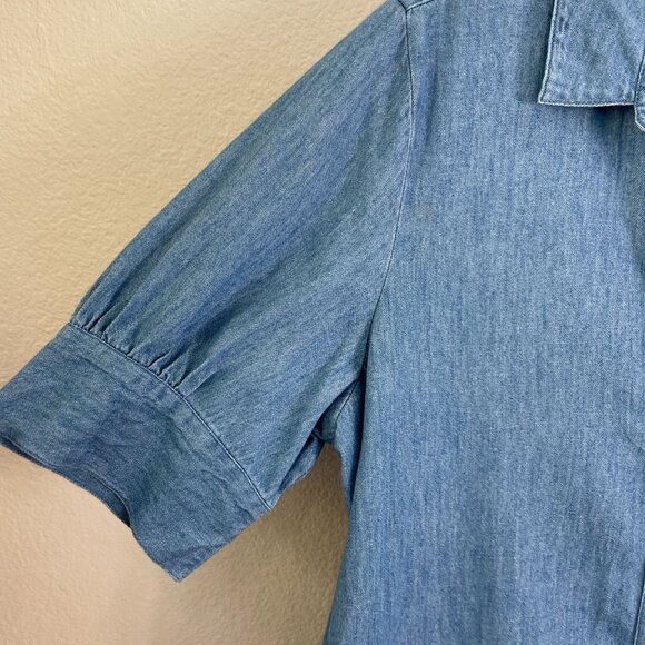 Old Navy Womens Large Chambray Shirt Dress Short Sleeve Button Up Denim Pockets - Picture 6 of 9
